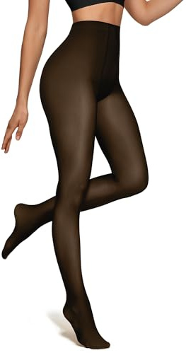 OEAK Collant da donna foderati in pile finto traslucido, termici, opachi, a vita alta, caldi leggings con piedi, Finto nero traslucido, Large-X-Large