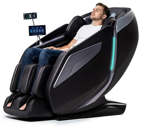 RelaxRelife Sillón masajeador para todo el cuerpo con Zero Gravity Body Scan 4D Shiatsu inteligente, calentamiento para la espalda/piernas con control de voz AI, altavoz Bluetooth, color negro
