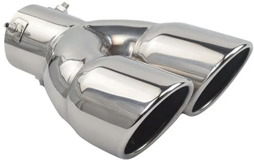 MOCNT Verdicktes Auto Auspuff Endrohr Edelstahl Auspuffblende Endrohr Schalldämpfer Auspuffrohr Universell Auspuffspitze Doppelendrohr Dual Auspuffendrohr Gerade Silber 63mm