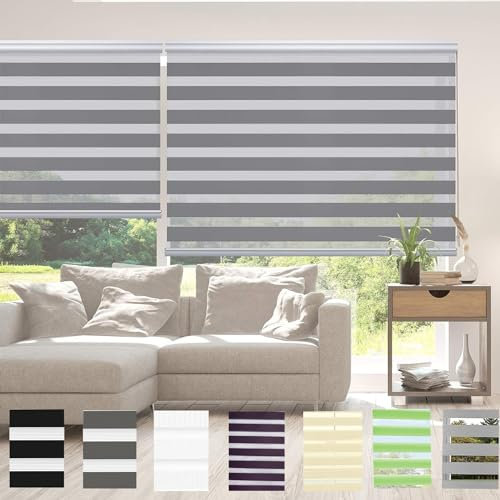 Doppelrollo klemmfix Verdunkelungsrollo, 95 x 200 cm Sichtschutz und Sonnenchutz, Duo Rollos Fensterrollo Klemmrollos mit Bohren für Fenster, Hellgrau