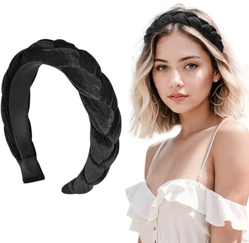 LOPHE Haarreifen Damen, Samt Haarreif Geflochten Stirnband, Haarreif Breit Schwarz Haarschmuck, Vintage Gepolsterte Haarreifen, Stirnbänder Kopfband für Damen und Mädchen