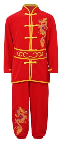 Runhomal Kampsporter set unisex kläder barn pojkar flickor traditionella kinesiska uniformer kinesisk tai chi kinesisk kung fu, Färg: röd, 13-14 ans