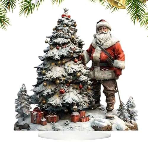 Qiwieod Weihnachtsmann-Figuren Aus Kunstharz, 2D HD Print Art, Miniatur-Figuren Aus Kunstharz, Winter Tischdeko, Weihnachten Figur, 2D Acryl Weihnachtsfigur Weihnachtsbaum, Weihnachtsmann-Dekoration