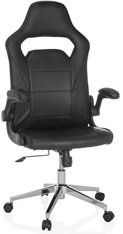 MyBuero sedia girevole da gioco con braccioli pieghevoli GAME SPORT PRO sedia da ufficio in ecopelle seduta sportiva, imbottita, nera
