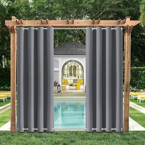 HUAXIQUE Rideaux d'extérieur imperméable Anneaux Bas et Haut Opaque Anti UV isolants Thermiques Rideau Occultant Exterieur pour Jardin Cour Balcon 120Lx225Hcm Anthracite
