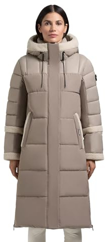 khujo damer lång vinterrock varm parkas med plyschelement, inre midjeband, ryggsäckshållare och magnetisk täcklist Desna2 XS-XXL, Greige, L