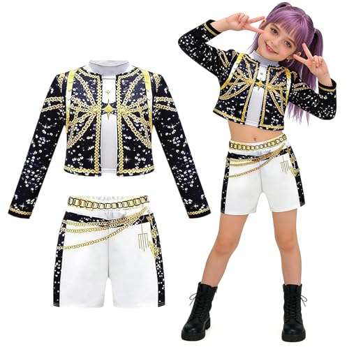 MMDOCO Costume Complète de Chasseresse de Démons pour Filles Cosplay - Costume Anime 2025 pour Enfants(140)
