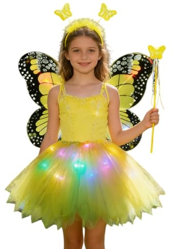 Genérico Costume per bambine, abito in tulle con a LED, include di fascia e - Cosplay per feste, feste per bambini, opere scolastiche, festival, Halloween e Natale