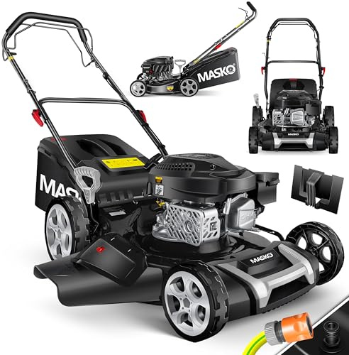 MASKO Tosaerba a benzina 5 in 1, larghezza di taglio 51 cm, regolazione dell'altezza di taglio 8 volte, motore OHV a 4 tempi, 6,0 CV, cestino di raccolta da 65 litri, incluso kit per pacciamatura