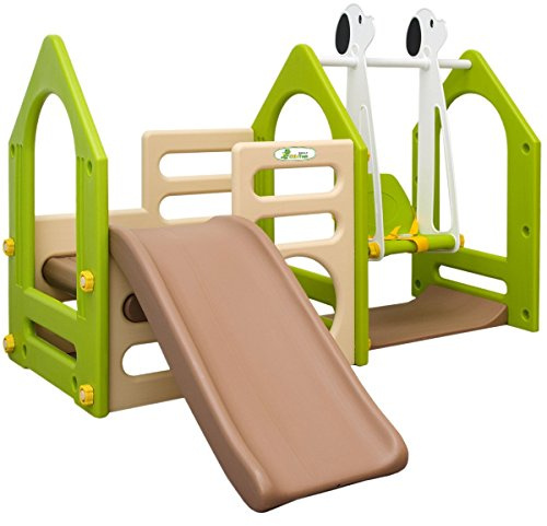 LittleTom Torre giochi da giardino con scivolo e altalena – Parco giochi per bambini da esterno 155x135 cm – Casetta con struttura per arrampicata per bambini dai 12 mesi in su, altalena da giardino