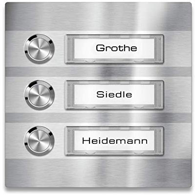 Metzler Türklingel - 3-fach Klingelplatte aus Edelstahl - Namensschild austauschbar - mit LED-Taster und Beleuchtung (optional) (Namensschild ohne Beleuchtung, Taster ohne LED)