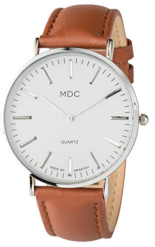 Infantry MDC Minimalistische ultradünne Herren-Armbanduhr, analog, Quarz-Armbanduhr, für Herren, lässig, Business, mit Echtlederarmband, braun, Armband