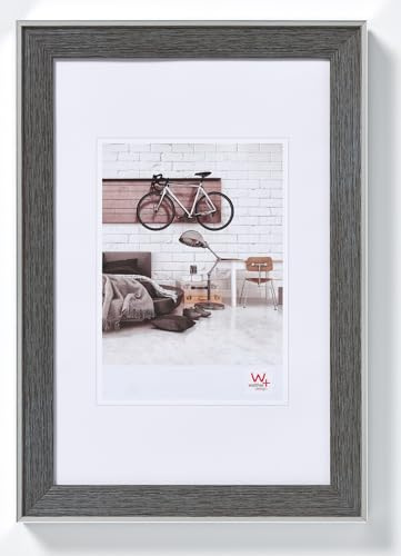 walther design Bilderrahmen grau 30 x 40 cm mit Silberne Außenkante, Bohemian Designrahmen EN040D