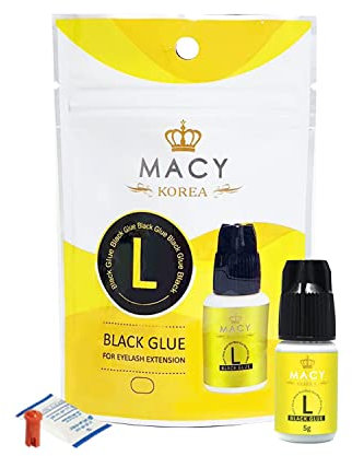 MACY Wimpernkleber L-GLUE (5ml, Farbe: SCHWARZ) turboschneller Kleber, Trocknungszeit: 1 Sekunde, 6-7 Wochen Haftkraft, sehr beständig, für professionelle Wimpernverlängerung, Extension Glue