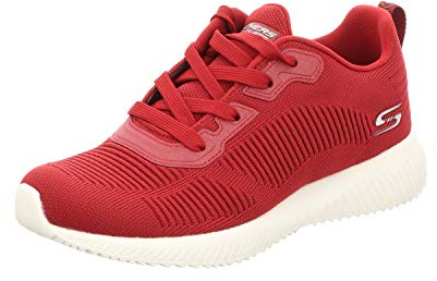 Skechers Women's Bobs Squad Tough Talk Sneakers, Red Engineered Knit White Outsole, 2.5 UK