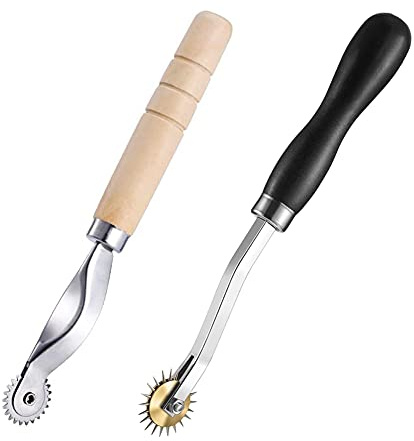 Rueda de Rastreo,2 PCS Rueda de Costura Marcadores de Rueda de Costura con Mango de PVC y Madera Marcador de Puntada Acero Inoxidable para Punto de Cruz Costura Cuero Papel Manualidades Herramientas
