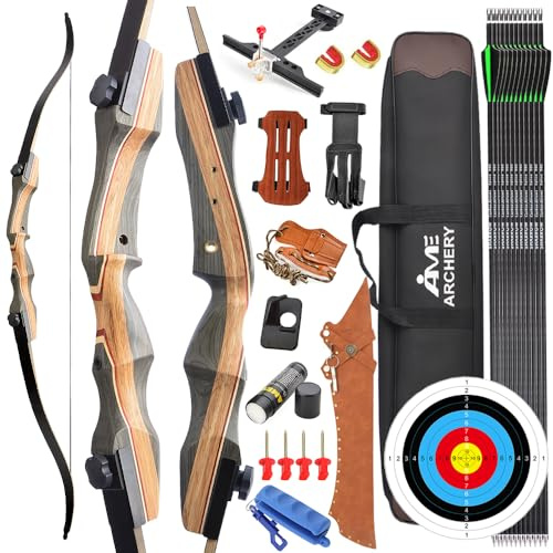 AMEYXGS 62 Arco ricurvo da tiro con l'arco Adulti e giovani Arco da caccia 30-50LBS Riser in legno con accessori per tiro con l'arco Mano destra (30lbs, Tipo 2)