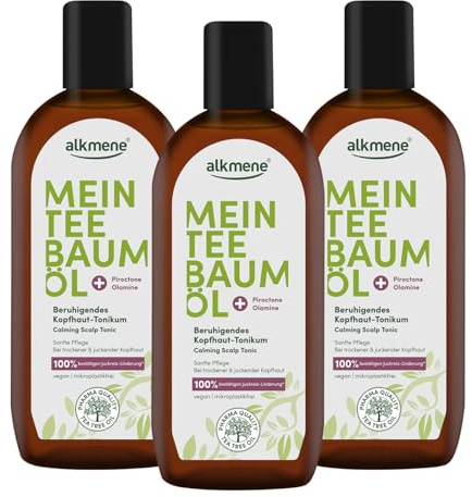 alkmene Min tea tree-olja hårbotten tonic 3x 250 ml klåda lindring | 100% bekräftad - naturligt rent tea tree-olja, vegansk & klimatneutral - lugnande hårvatten vid