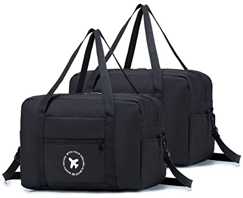 BAGZY Maleta 40x20x25 cm Ryanair 2PCS Bolso de Viaje Maletas de Viaje Cabina Plegable Bolsa de Viaje Neceser Viaje Bolsa de Hombro de Gimnasio Bolsa Deportiva Mano Maleta de Viaje (Negro)