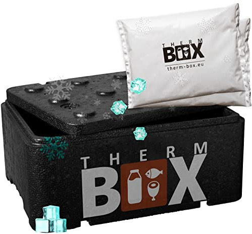 THERM BOX Profi Styroporbox 12BL mit 2X Kühlakku für Kühlbox Set 12L Innen: 36x26x13cm Transportbox Wiederverwendbar