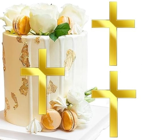 Kuchendeko Kreuz, 6 Stück Acryl Kreuz Tortenaufsatz, Gold Acryl Torte Cake Topper Deko, Spiegel Taufe Kuchen Dekoration Set für Hochzeit Geburtstag Party Taufen Duschen Kommunionfeiern