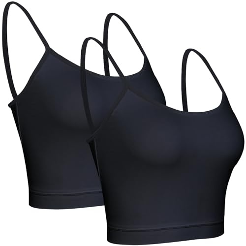 BQTQ 2 Pieces Camisole Top Cotton Spaghetti Strap Crop Tank Tops for Women | Women's Camisole Top Summer Basic Undershirts Ribbed Spaghetti Strap Cropped Tank Top for Sports Yoga Sleeping