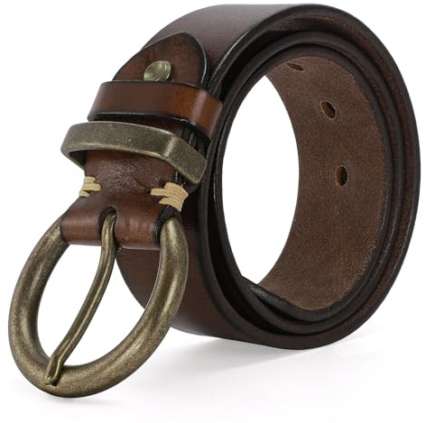 wolksprong Womens 1.5 Leather Belt Large Buckle Vintage Trendy