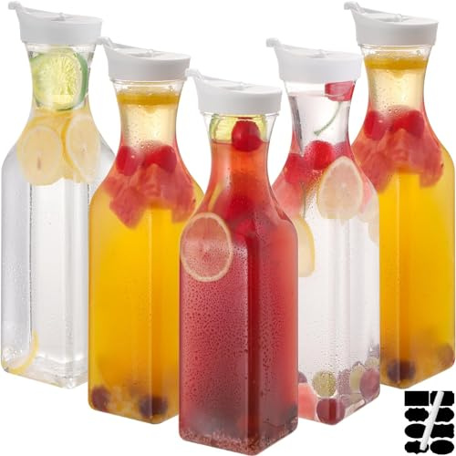 CJWLKJ Confezione da 5 caraffe per acqua, succo e bevande in plastica da 1,5 l, con coperchio a ribalta