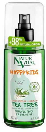NaturVital - Spray desenredante Tea Tree Happy Kids, con Tea Tree de Cultivo Bio Certificado, Natural e Hipoalergénico, sin Parabenos, Colorantes ni Siliconas, 200ml (el embalaje puede variar)