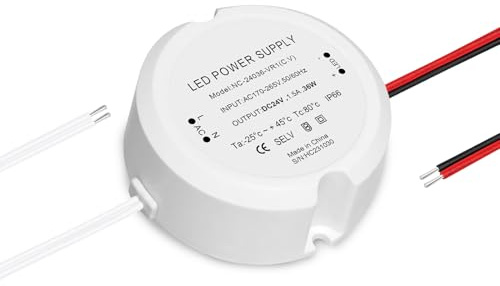 HNCY LED Trafo 24V 36W 1.5A, LED Netzteil Trafo 230V auf 24V, AC zu DC Schalt Niedervolttrafo, kein Flimmern, Kein Rauschen, IP66, Mini Ring Netzteil Konstantspannungs für Lampen G4 MR16