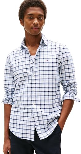 Tommy Hilfiger Uomo Camicia Heritage Oxford Easy Check Regular Fit, Multicolore (Breezy Blue/Check), L
