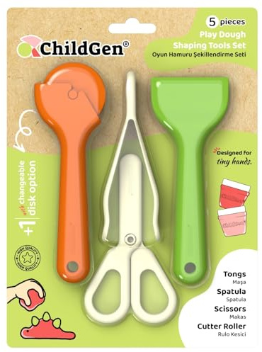 Childgen Play Dough Tools Set for Kids 6 Piece Modeling Clay Tools Kit with Cutter Roller, Scissors, Spatula & Tongs Creative Sensory Play Dough Accessories for Toddlers & Preschoolers