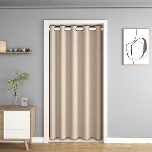 Icegrey Türvorhang Thermo Kälteschutz Dicke Verdunklungsvorhänge, Ösenvorhang Winter Blickdicht Schlafzimmer Gardinen Wärmeisolierend, Beige Gelb