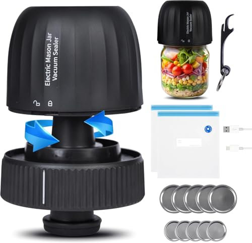 Elektrisches Einmachglas-Vakuumierer-Set, automatische Vakuumversiegelung für Einmachgläser, 3-in-1-Vakuumierer für breite und normale Öffnung, Einmachdeckel, Vakuumbeutel
