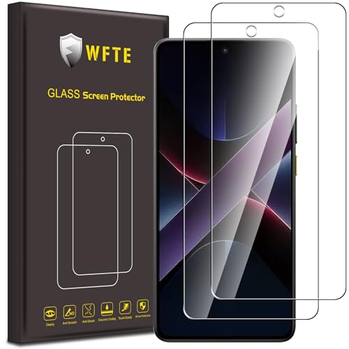 WFTE [2-pack skärmskydd för Xiaomi Poco X7 Pro, anti-repor, hög transparens, anti-fingeravtryck, bubbelfri, dammfri premium skärmskydd härdat glas för Xiaomi Poco X7 Pro