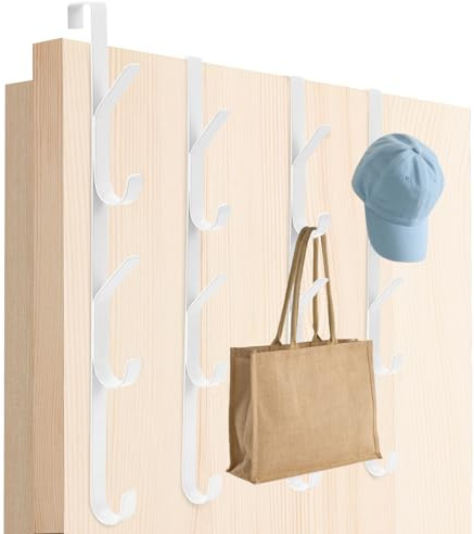 Tahbarshi Türhaken zum Einhängen, 4 Stück x 5 Haken Türgarderobe zum Einhängen, Edelstahl Türhaken Innenseite, Platzsparende Kleiderhaken Tür, Flexible Garderobe Tür (Weiß, 2.2CM)