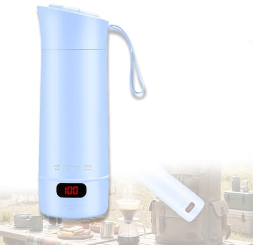 GOEDCH Bollitore da viaggio da 400 ml, piccolo: funzione automatica di riscaldamento e mantenimento del caldo, scaldabiberon portatile, adatto per alimenti, tazza elettrica elettrica, 4 livelli di