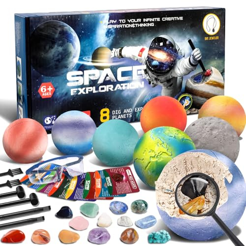 XUNIVERS Kit di scavo del gemme,Kit Di Scavo Di Gemme per Bambini,Cristallo|Pianeti|Fossili|Gemme Esperimenti Scientifici Per Bambini,Divertente ed Educativo Kit Gemme Interattivo con Pietre Vere.
