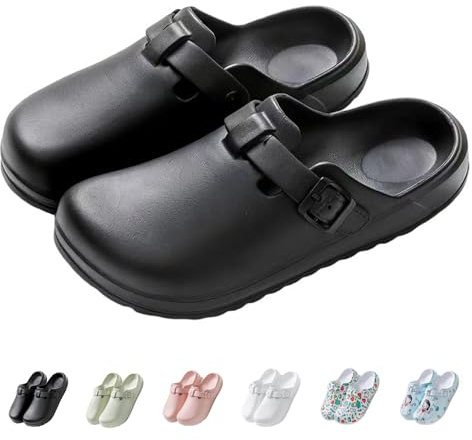 IDEINER Garden Clogs Slip On Mules Sandals Unisex Size UK 4-10 | Lightweight Nurse Kitchen Shoes with Thick Sole & Adjustable Buckle, Comfort Walk Sandals Non-slip Slippers for Women Men