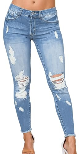 Pantalon en jean déchiré pour femme - Jean skinny - Pantalon en denim usé - Pantalon en denim - Taille basse - Pantalon déchiré - Pantalon d'été - Jean stretch - Look usé Y2K Streetwear - Coupe