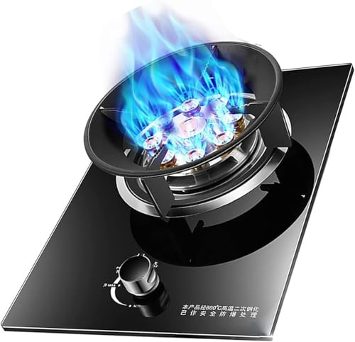 Piano Cottura A Gas da Incasso, Fornello Singolo, Potenza di Fuoco di 5,2 Kw, Nove Camere, Vetro Temperato, Testa Singola, Fornello Singolo A Gas, Fornello da Cucina per Uso Domestico, Black, NG
