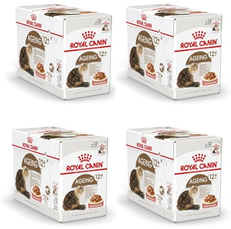 Royal Canin Ageing 12+ in salsa | Confezione da 4 | 4 x 12 x 85 g | Alimento completo per gatti anziani a partire dai 12 anni | Può sostenere la salute dei reni e delle articolazioni