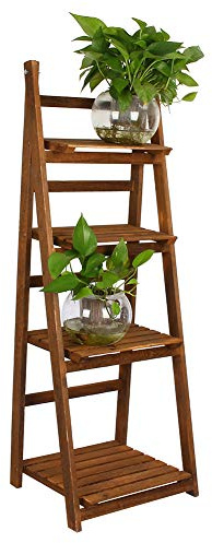 4 Layer Wood Plant Stand, Ladder Shelving Unit, 3 Tier Wooden Small Ladder Shelf, Flower Pots Solid Wood Rack for Outdoor Balcony Indoor Living Room