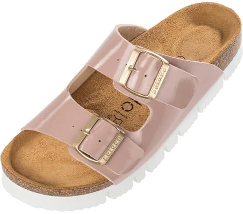 Palado Pantoletten Damen Korfu PL Lack - gefertigt in Spanien - edles Lack-Design - Veloursleder-Decksohle - bequemes Weichfußbett - Plateau-EVA-Sohle Rose UK3,5 - EU36