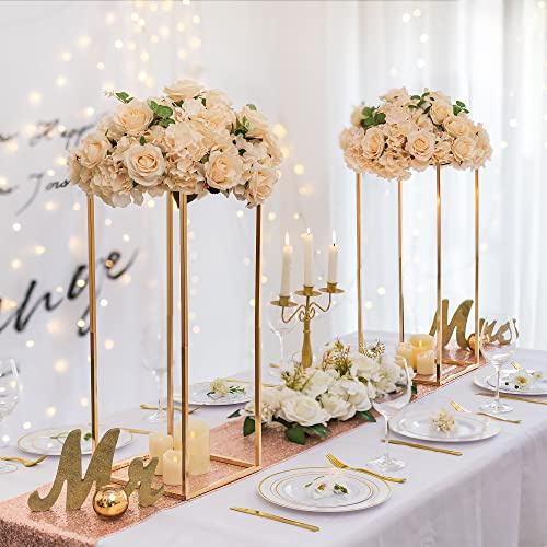 Sziqiqi Gold Geometric Flower Centerpiece Stand, Metal Flower Holder, 2Pcs