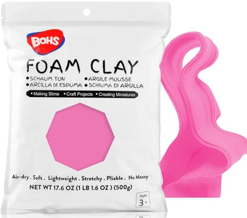 BOHS Argilla da Modellare in Schiuma Rosa - Squishy, Morbida, Asciugatura all'Aria - per Progetto Scolastico, Cosplay, Finto Dolce, Forniture per Slime - 1.1 Lbs/500 Grammi