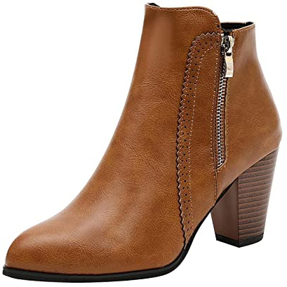 Susenstone Femmes Bottines Vintage Gros Talon Haut Chelsea Cowboy Bottes Chaud Bottines ImperméAble Confortable Sans Lacet Chaussures D'Hiver En Plein Air