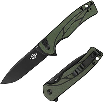 OKNIFE Mettle Couteau de Poche Pliant Verrouillage des boutons Acier 154 CM avec Manche G10 Petit pour La Chasse, Le Camping, La Survie en Plein Air et Le Transport Quotidien (OD Vert)