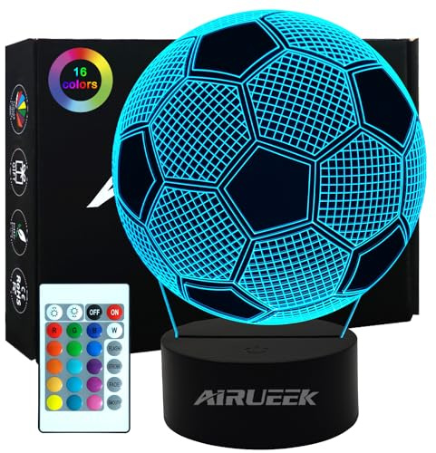 AIRUEEK Lampe 3D Football Veilleuse pour enfants, décoration pour chambre de garçon, article de sport n°7, 16 couleurs LED avec télécommande, cadeau sympa pour hommes et adolescents Base blanche