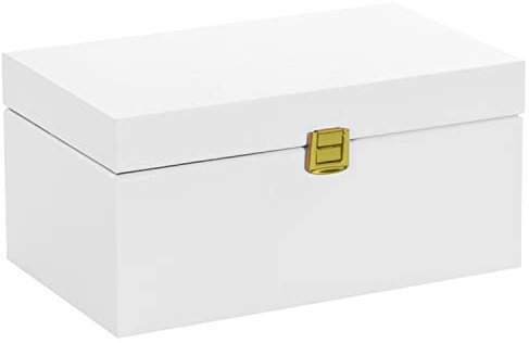 LAUBLUST Holzschatulle weiß aus Kiefernholz - 20 x 15 x 10 cm - Aufbewahrungsbox mit Deckel mittelgroß - Holzbox mit Deckel - Schubladenbox Holz